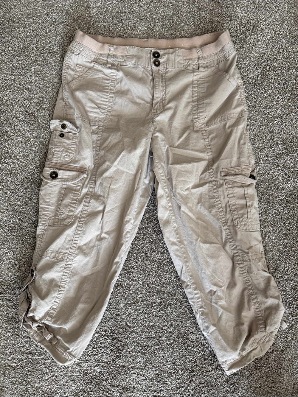 Beige Cargo Capri Pants - Lightweight Casual